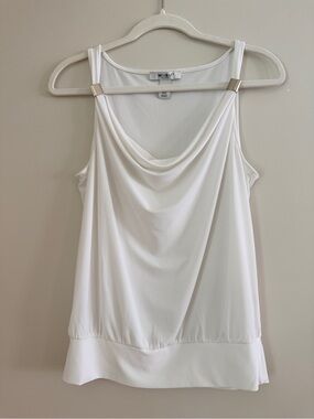 White House Black Market White Draped Cowl-Neck Camisole